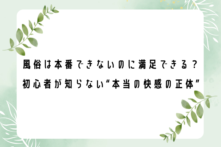 風俗は本番できないのに満足できる?初心者が知らない“本当の快感の正体”