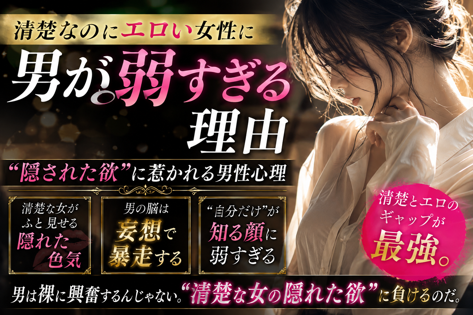 清楚なのにエロい女性に男が弱すぎる理由｜“隠された欲”に惹かれる男性心理 ｜男は裸に興奮するんじゃない。“清楚な女の隠れた欲”に負けるのだ。